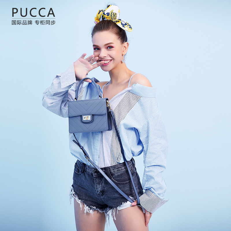 pucca小香风包包链条小方包手提斜挎包女2019新款时尚迷你托特包