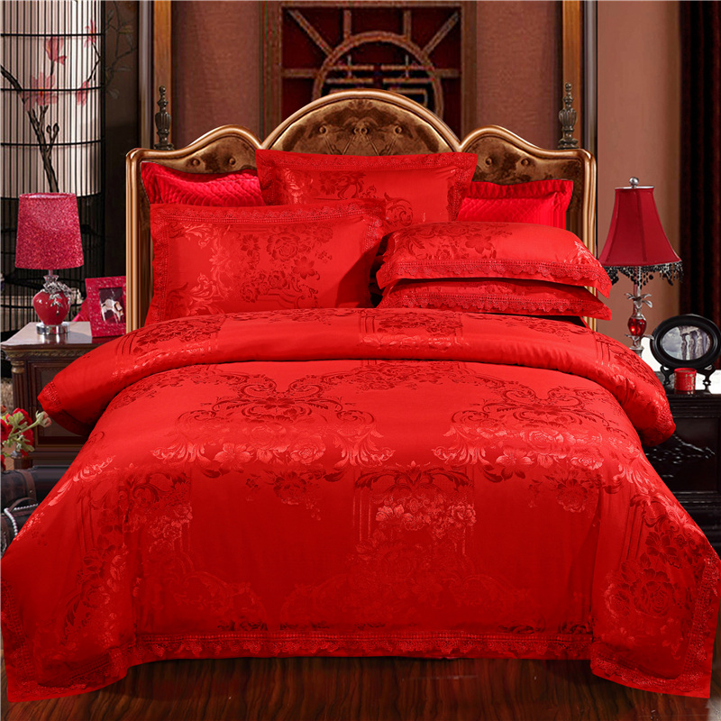 婚庆四件套全棉大红色结婚纯棉床上用品1.8m床单被套新婚套件