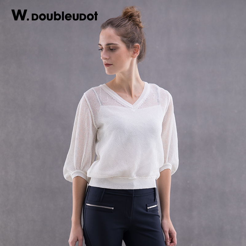 W.doubleudotW.DoubleuDot达点女时尚纯色套头针织衫WK6AP3500