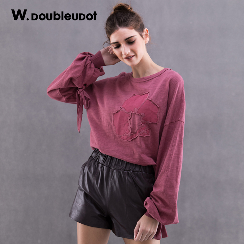 W.doubleudotW.doubleudot达点韩版女时尚纯色针织T恤衫WW7AE2060
