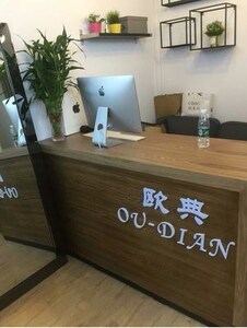 简约实木收银台理发店复古吧台现代中式咖啡厅柜台美容院前接待台