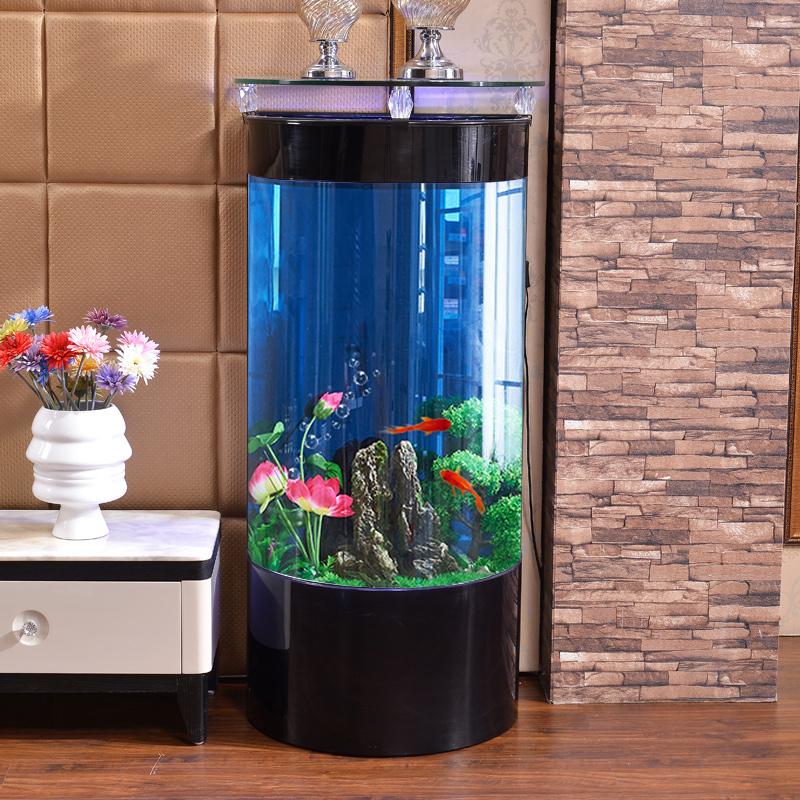 鱼居乐半圆鱼缸弧形吧台玻璃鱼缸水族箱小型客厅家用免换水送造景