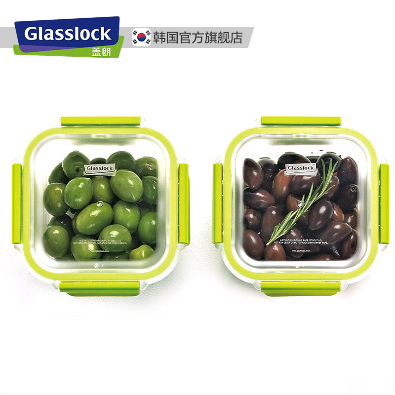 Glasslock多色方形耐热钢化玻璃饭盒微波炉烤箱保鲜盒密封便当盒