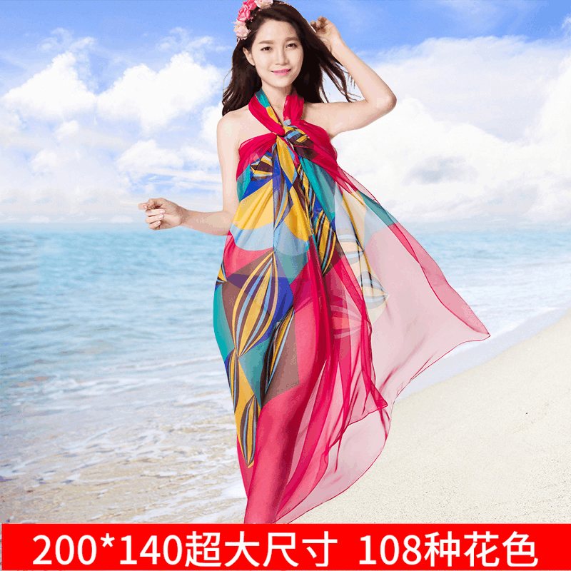 丝巾女百搭夏季百变围巾防晒披肩长款沙滩巾纱巾2018新款夏季围巾