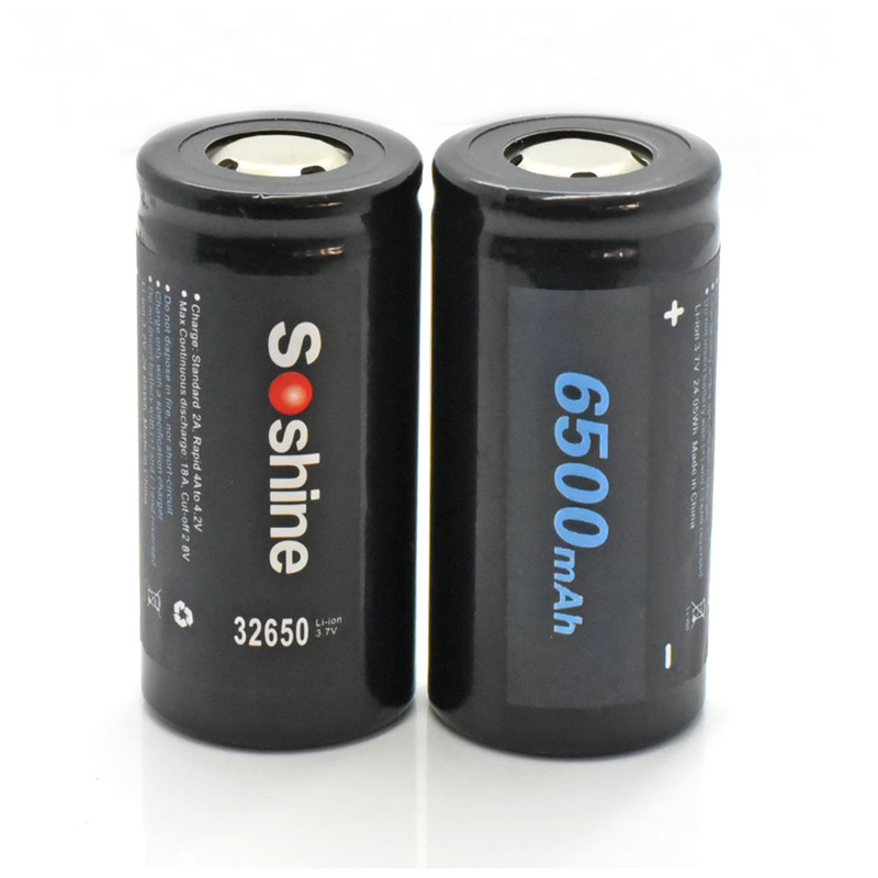 Soshine 32650手电筒电池尖头1号锂离子充电D电池 3.7V 6500毫安