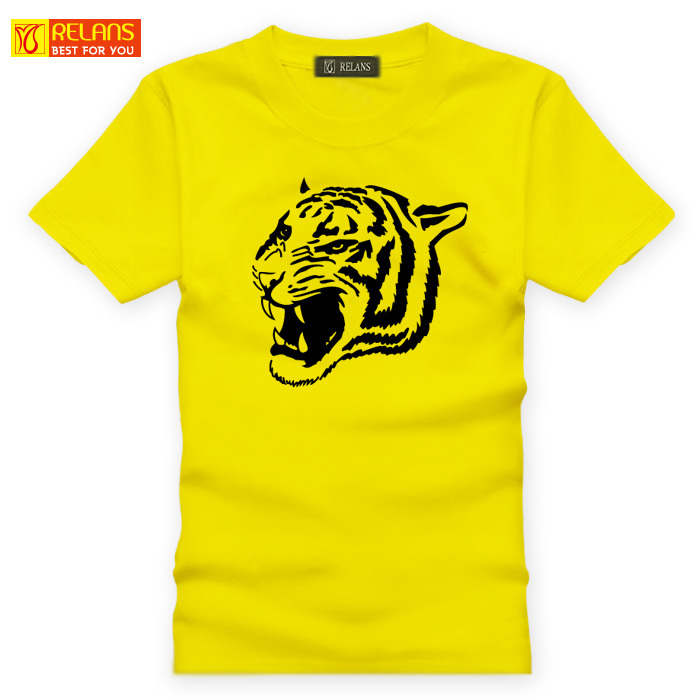 J1664 时尚RELANS 猫科猛兽老虎印花 男女装纯棉短袖T恤黄色