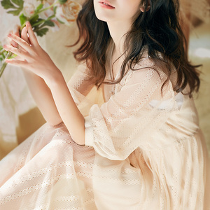 宿本2018夏季新款森女收腰仙气裙子00后学生bf长裙复古网纱连衣裙连衣裙