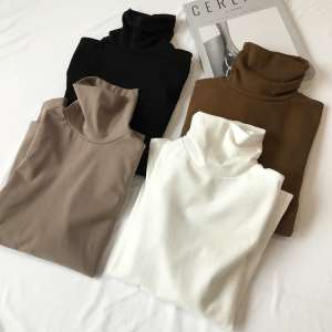 敲舒服软软的~简约高领打底衫女长袖T恤纯色修身秋冬内搭上衣女士T恤