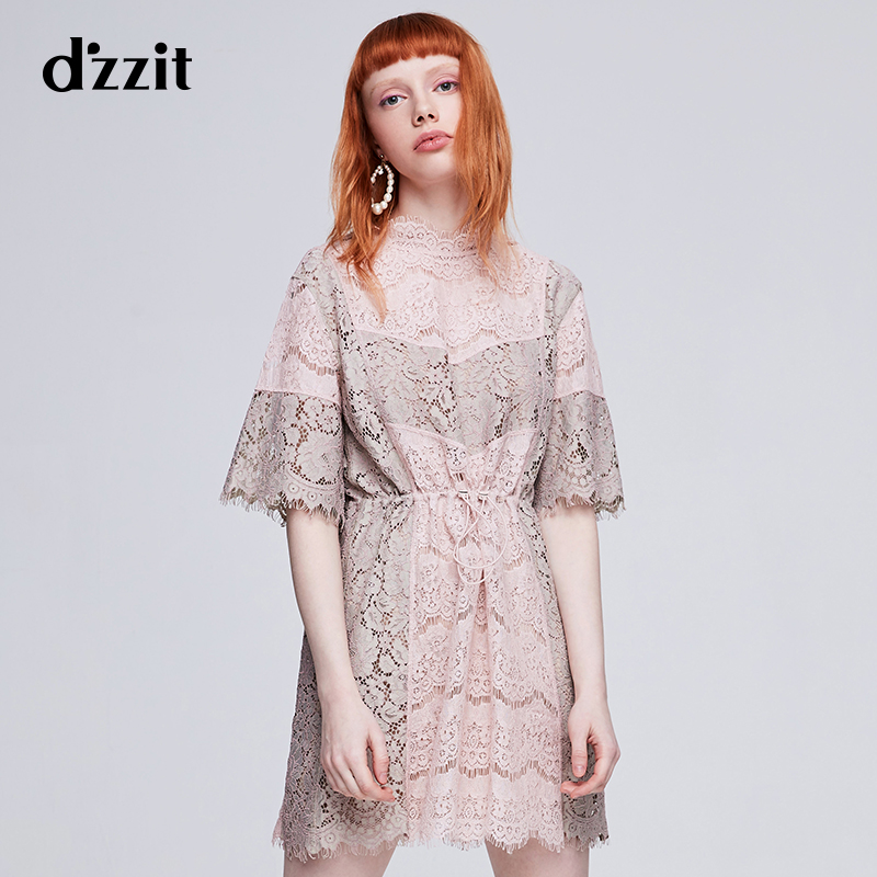 dzzit地素 2019夏装新款运动感两件套蕾丝拼接连衣裙女3G2O4317G