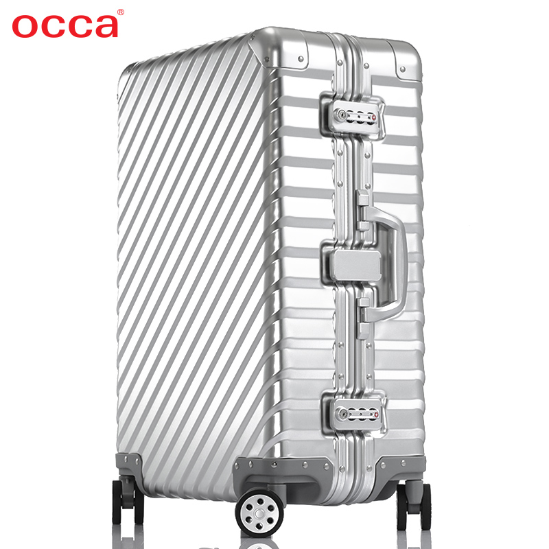 OCCA新款L'armatura斜条纹铝镁合金拉杆箱万向轮金属旅行箱登机箱
