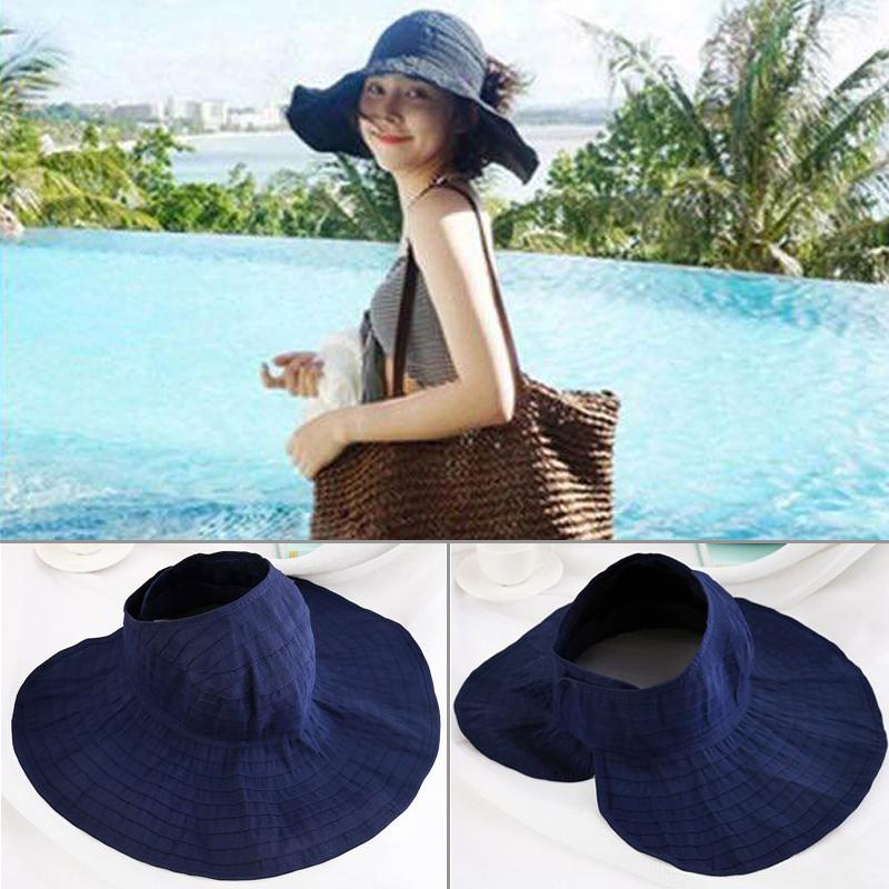 夏季遮阳女帽子防晒可折叠空顶大檐布帽夏户外百搭太阳帽防紫外线
