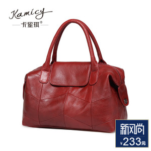 卡蜜琪2018新款春真皮女包时尚潮流饺子手提包红色结婚单肩斜跨包女包