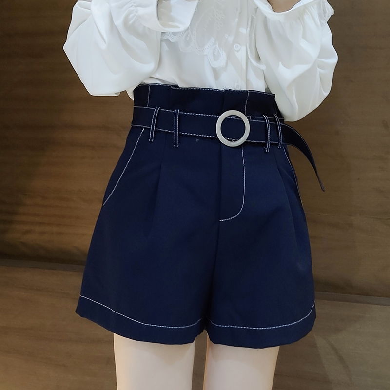 薇娅viya定制显瘦高腰蓝色a字短裤西装裤（非牛仔） CSS006619