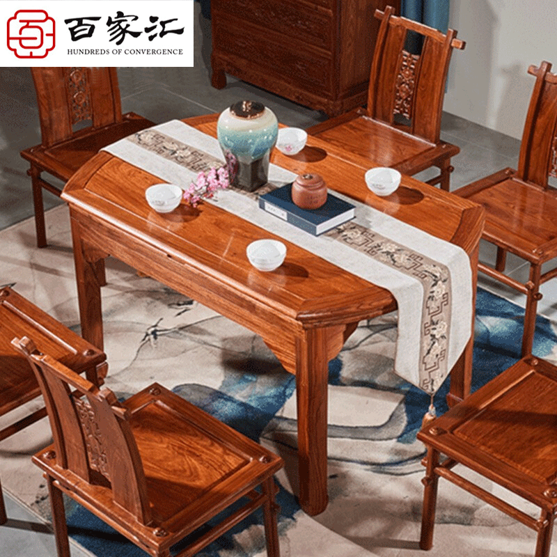 实木餐桌椅组合红木客厅家具圆形可折叠花梨木餐台刺猬紫檀饭桌子