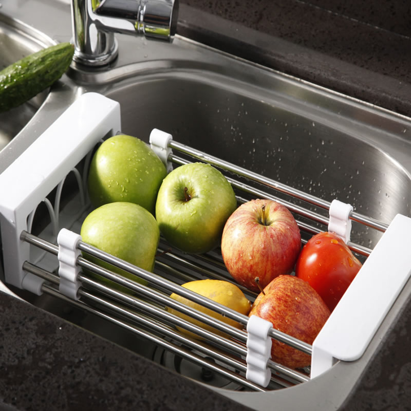 骥龙厨房沥水架 可伸缩晾碗架 餐具洗菜篮放碗筷架 不锈钢水槽架