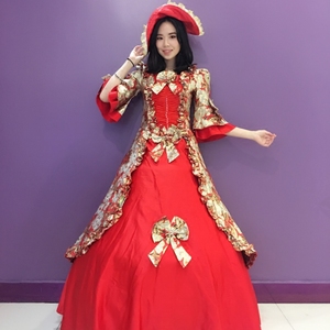 出租英式宫廷服长款洛丽塔晚礼服复古贵族欧洲公主演出服女装红色