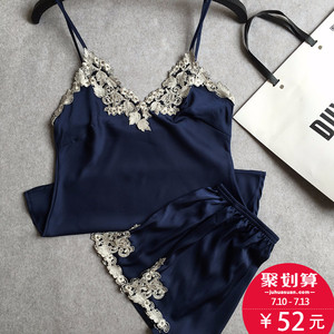 俏薇妮睡衣女夏性感春秋冰丝夏季纺真丝女士夏天丝绸吊带两件套装女士睡衣