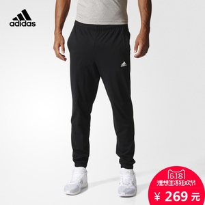adidas 阿迪达斯 运动型格 男子 针织长裤 黑 B47218运动裤男