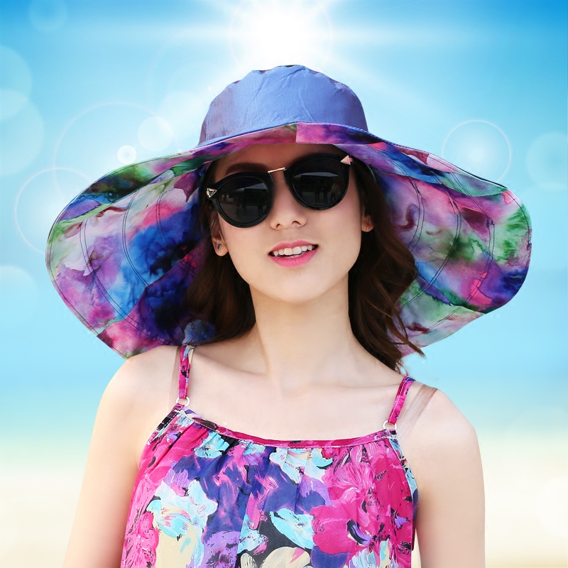 帽子女夏遮阳帽可折叠防晒沙滩帽紫外线海边出游大沿檐凉帽太阳帽遮阳帽