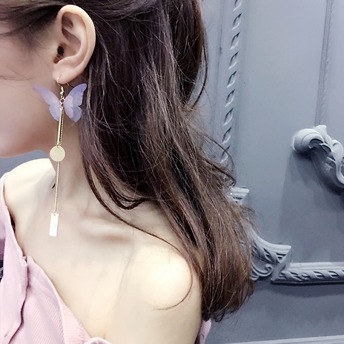 气质耳钉女长款蝴蝶百搭耳饰品个性吊坠潮人耳坠超仙流苏耳环韩国耳坠