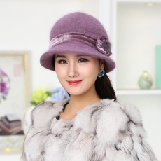 冬天中老年人毛线帽子女士妈妈针织帽新款韩国潮秋季优雅花朵盆帽