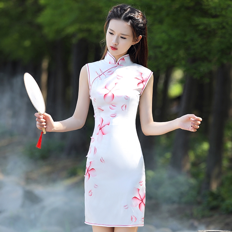 依莱娜旗袍连衣裙旗袍春款2017新款改良女修身旗袍少女日常旗袍夏