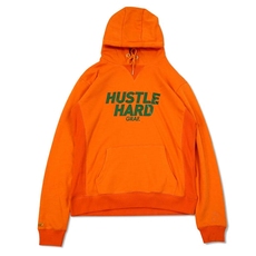 GRAF原创品牌 |街头精神Hustle Hard橘色深绿字母加绒厚帽衫