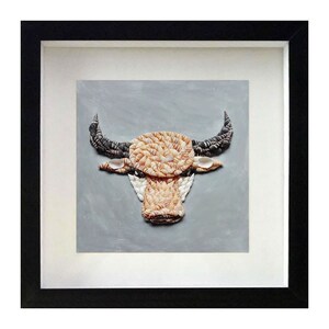 海螺拼贴立体 span class=h></p></a>浮雕 /span>牛首像装饰画 创意工艺画手工