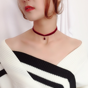 choker少女酒红丝绒chocker 复古颈圈超仙脖颈饰品颈带简约锁骨链