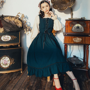 class=h>娃娃裙 /span>春秋季复古中长款过膝收腰蓬蓬裙