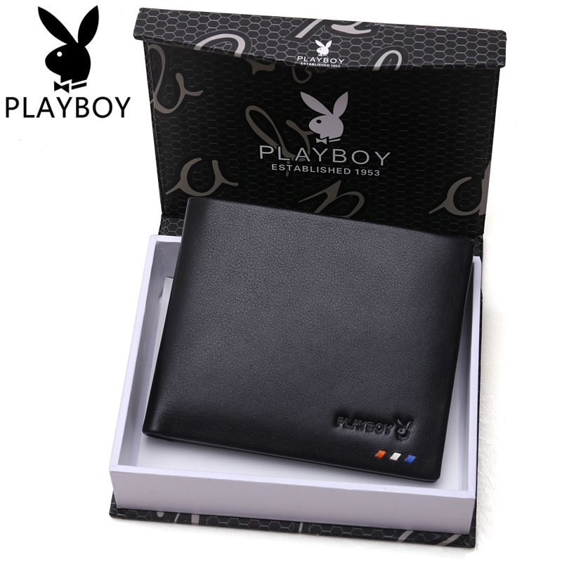 PLAYBOY/花花公子男士真皮钱包休闲短款多卡位皮夹头层牛皮票夹