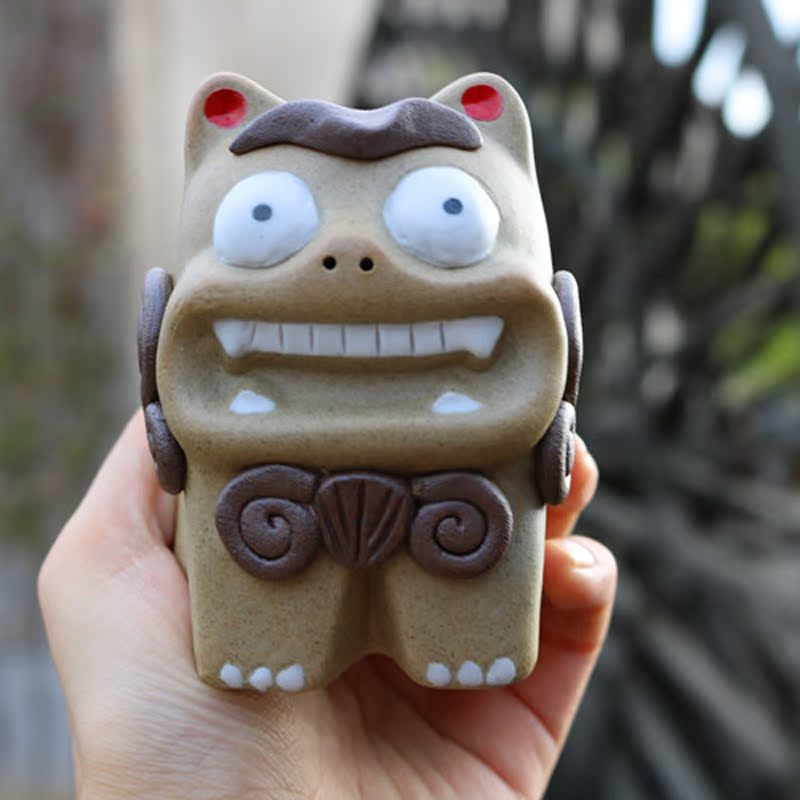 办公桌摆件创意可爱 景德镇陶泥石狮子一对陶瓷摆件化煞招财礼品