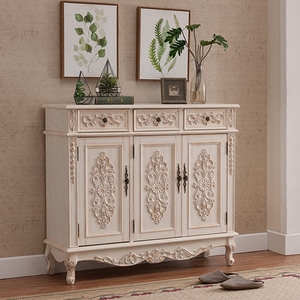 欧式鞋柜法式餐边柜实木门厅柜玄关柜子可调节隔板做旧储物柜包邮