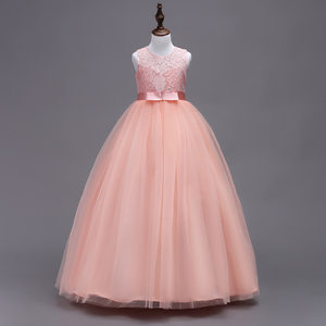 女童连衣裙长裙夏季儿童公主裙蓝色纱裙中大童礼服蓬蓬裙演出服白