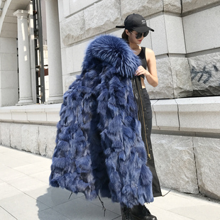 来自星星的你皮草外套女中长款派克大衣女狐狸毛内胆大毛领派克服