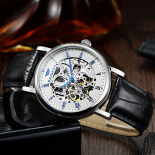 宝茄达/brigada 正品男士手表 海鸥st16机芯镂空机械表真皮带防水