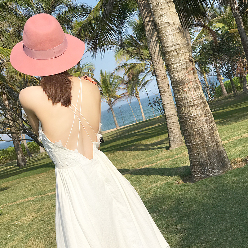 女装2017夏季吊带连衣裙露背性感中长裙海边度假裙旅游沙滩裙礼服