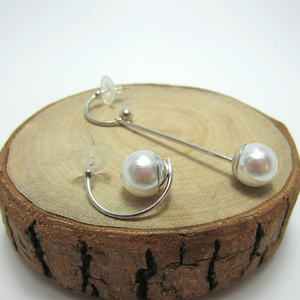 时尚大方  银色半圆环挂珍珠长短款耳环