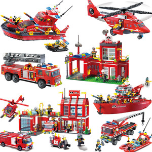 乐高式大颗粒组装拼装积木玩具消防局消防主题
