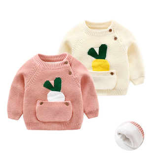 宝宝加绒毛衣女冬季纯棉男婴儿加厚针织衫冬装上衣新生儿保暖线衣