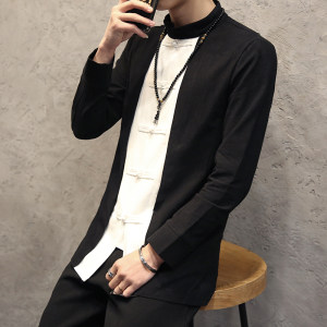 唐装中国风亚麻衬衫男长袖宽松茶衣禅服中式汉