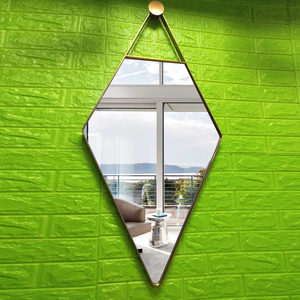设计师黄铜金色壁挂镜菱形多边形浴室卧室化妆镜创意艺术玄关镜子