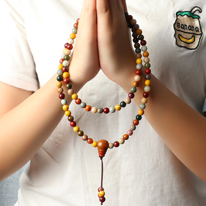 亲宝水晶天然阿拉善彩玉佛珠手串女男款 108颗多宝玛瑙 span class=h>