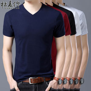 中年男士短袖纯棉圆领鸡心领加肥加大码t恤中