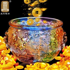 开业礼品琉璃水晶聚宝盆摆件风水招财聚财玻璃工艺品店铺客厅财位