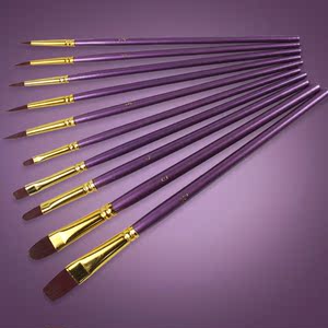 10支装蓝色杆美术毛水粉水彩油画笔套装尼龙成人学生用多功能笔刷