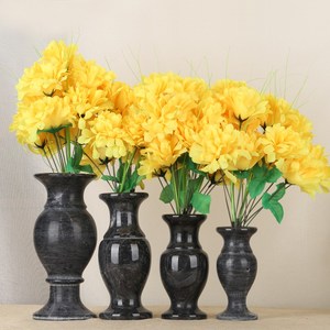 石花瓶一对天然 span class=h>大理石 /span>海浪花黑色花瓶墓前摆件