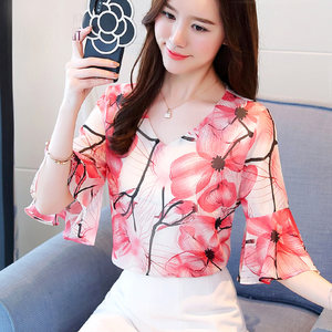 【中年女夏装中长款宽松雪纺衫价格】最新中年