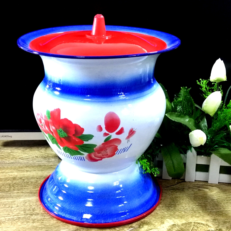 包邮 加高老式搪瓷痰盂 老人儿童便盆 高脚痰盂 蓝色痰盂