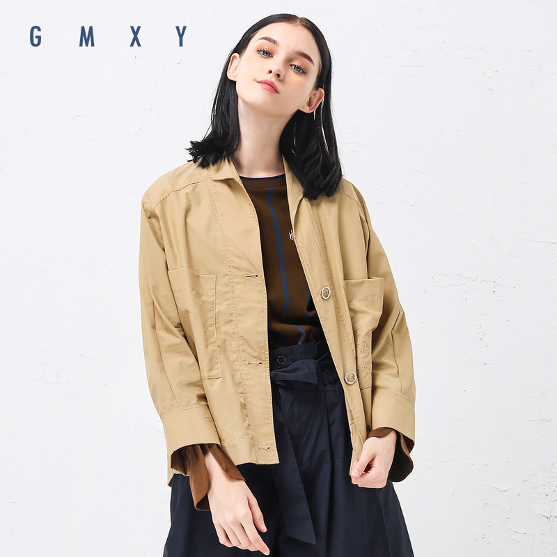 古木夕羊/GMXY2019春女装新品短款箱型外套棉新款简洁长袖A675108